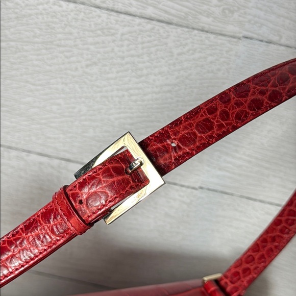 Escada Red Crocodile Embossed Leather Bag - Picture 9 of 15